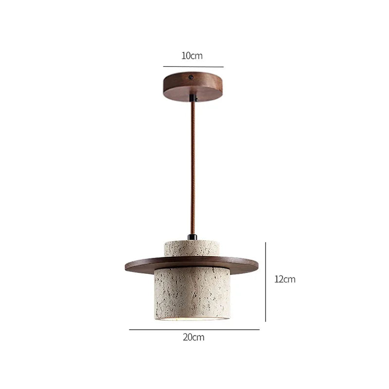 Modern Hanging Lamp Made of Stone and Wood