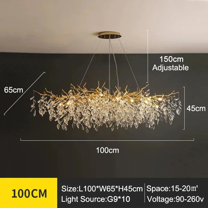 Exclusive chandelier with crystal leaves – branch effect, modern elegance
