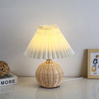 Nordic Rattan Pleated Fabric Conic LED Table Lamp 1-Light