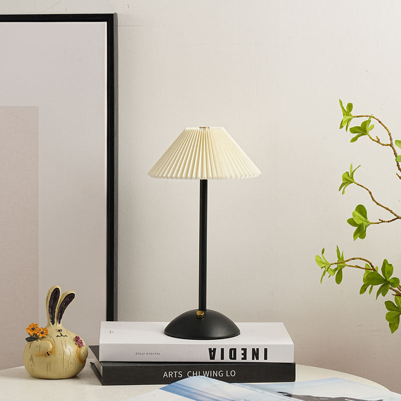 Scandinavian Brass Pleated Fabric Cone Table Light | 1-Light