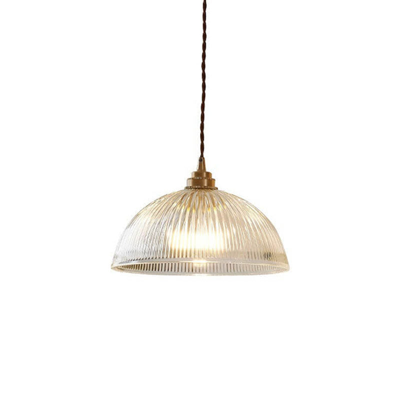 Modern Ribbed Clear Glass Dome Pendant Light | 1-Light