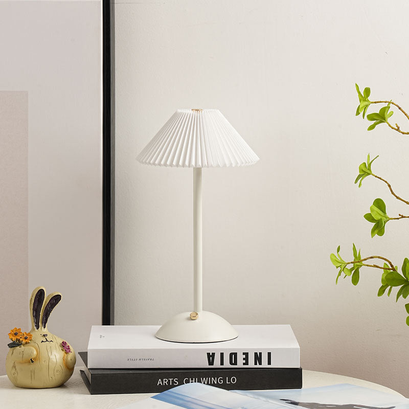 Scandinavian Brass Pleated Fabric Cone Table Light | 1-Light