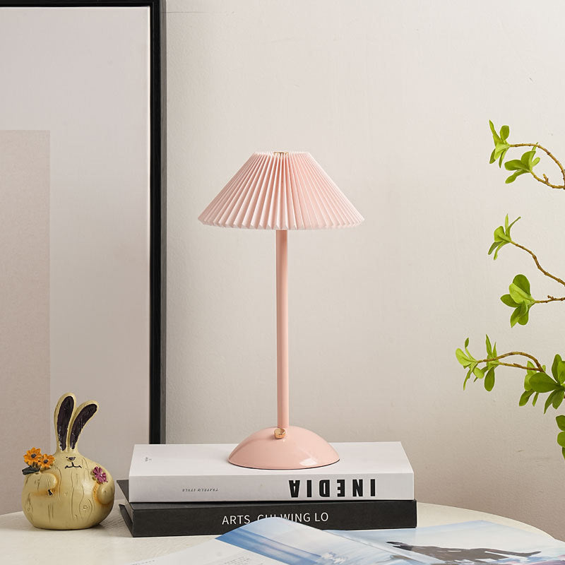Scandinavian Brass Pleated Fabric Cone Table Light | 1-Light