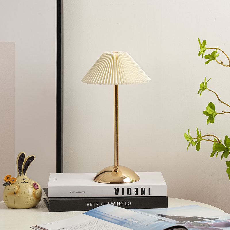 Scandinavian Brass Pleated Fabric Cone Table Light | 1-Light