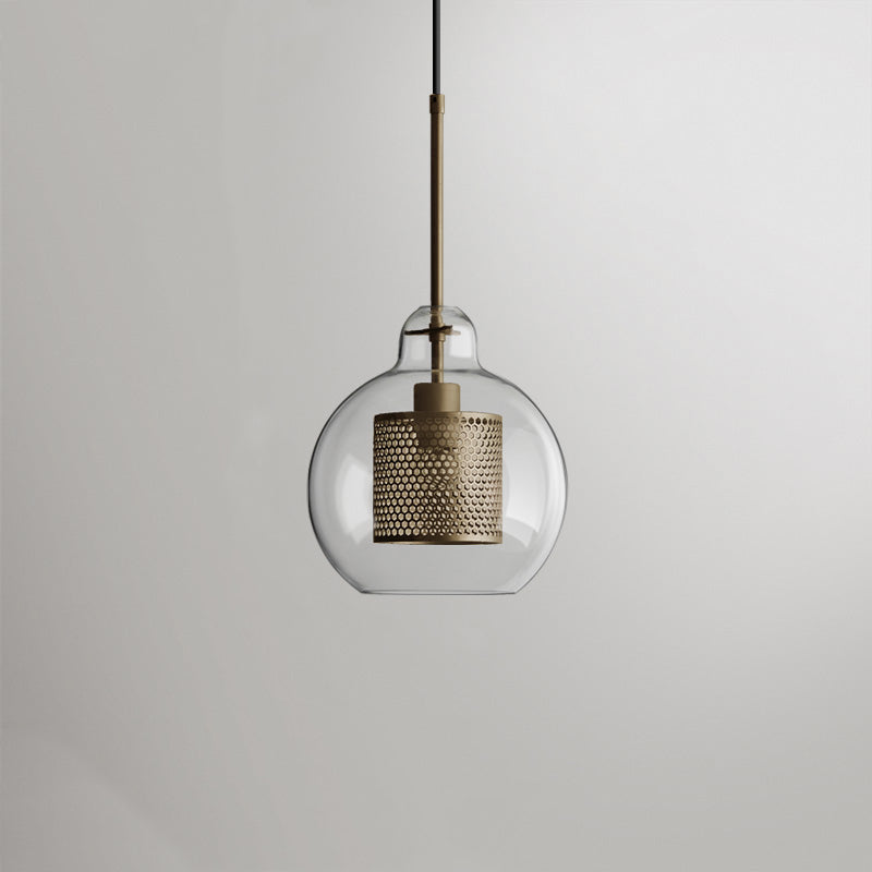 Hessa Contemporary Golden Pendant Light, Glass, Globe/Cylindric