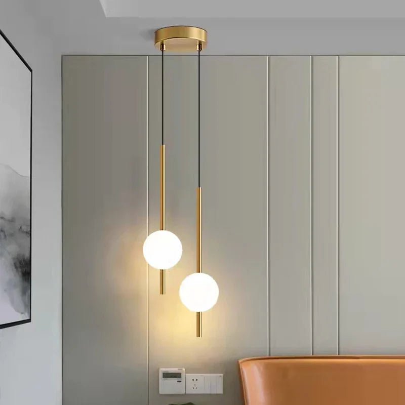 Modern Gold Pendant Lamp with Spherical Shade | Minimalist LED Ceiling Lamp