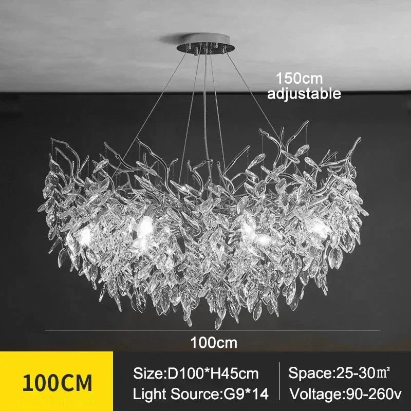 Exclusive chandelier with crystal leaves – branch effect, modern elegance