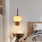Modern Wall Sconce with Glass Shade and Wooden Base – Bedroom, Living Room, Reading Nook