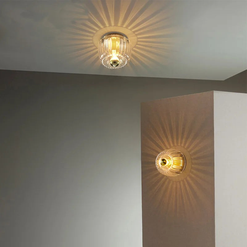 Elegant glass ceiling lamp with crystal design