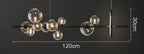 Modern Linear Chandelier – Glass Spheres and Light Ring on Black Frame