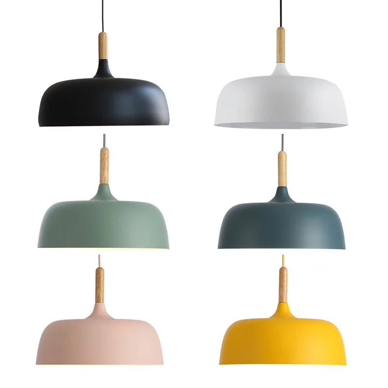 Modern metal pendant lamp with wooden accent – minimalist Scandinavian style