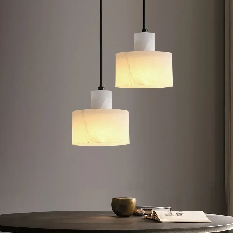 Hanging Lamp with Marble Shade – Minimalist Elegance