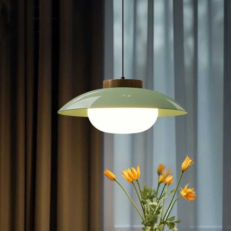Modern Glass Pendant Lamp – Minimalist Design with Wooden Accent
