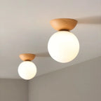 Modern ceiling lamp in Japanese style with a wooden base – minimalist sphere