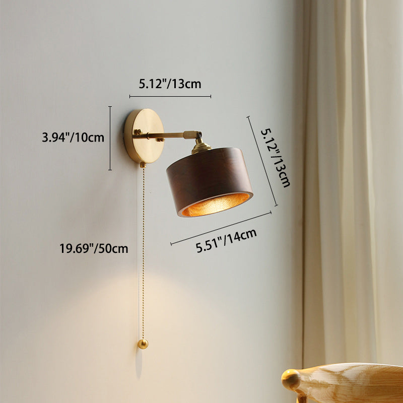 Scandinavian Brass Wood Wall Sconce Lamp 1-Light