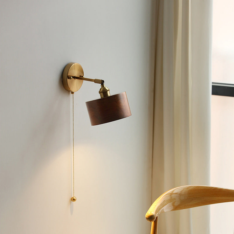 Scandinavian Brass Wood Wall Sconce Lamp 1-Light
