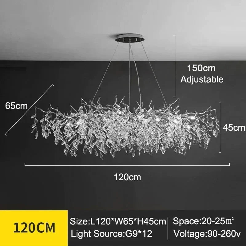 Exclusive chandelier with crystal leaves – branch effect, modern elegance