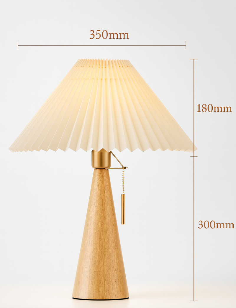 Japanese Minimalist Wooden Pleated Fabric LED Table Lamp 1-Light