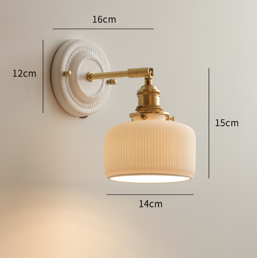 Vintage Japanese Ceramic Brass 1-Light Wall Light