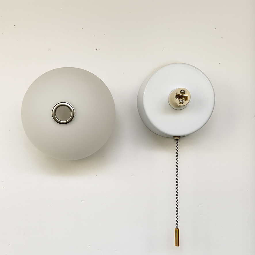 Nordic Minimalist Glass Globe Wall Sconce LED 1-Light with Pull Cord