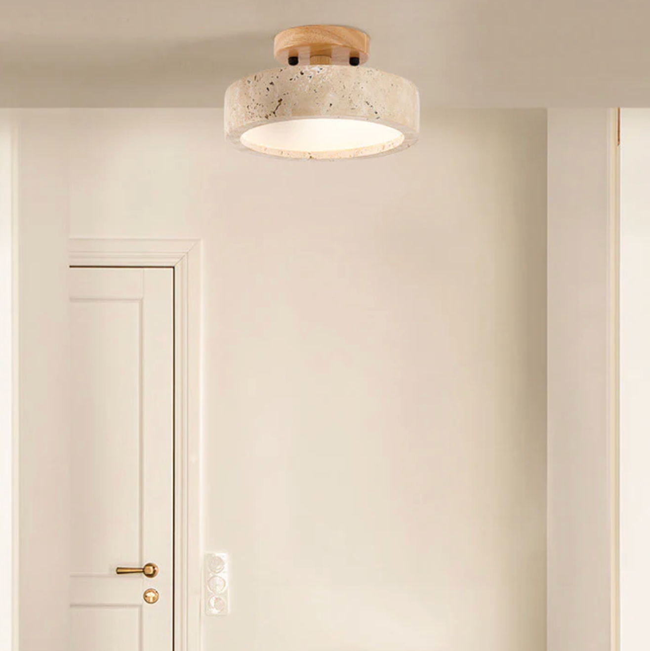 Ceiling lamp made of stone and wood in a minimalist style
