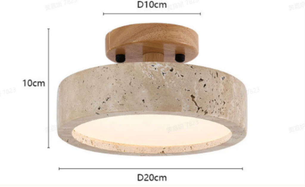 Ceiling lamp made of stone and wood in a minimalist style