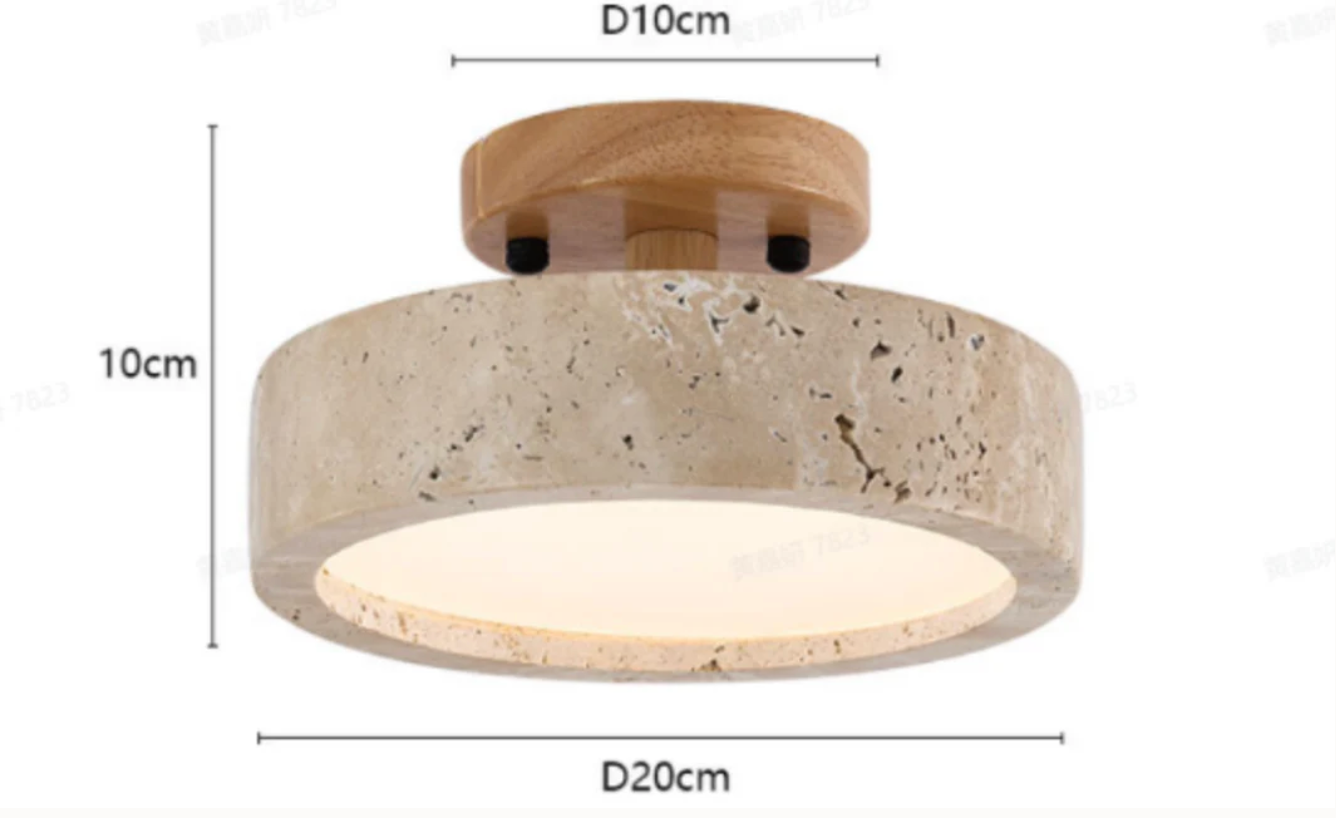 Ceiling lamp made of stone and wood in a minimalist style