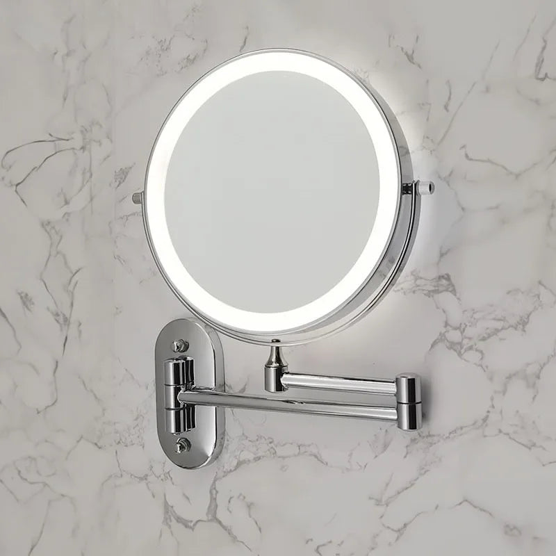 Wall-mounted cosmetic mirror with LED lighting and magnification