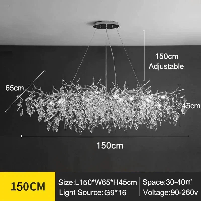 Exclusive chandelier with crystal leaves – branch effect, modern elegance