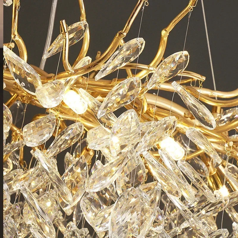 Exclusive chandelier with crystal leaves – branch effect, modern elegance