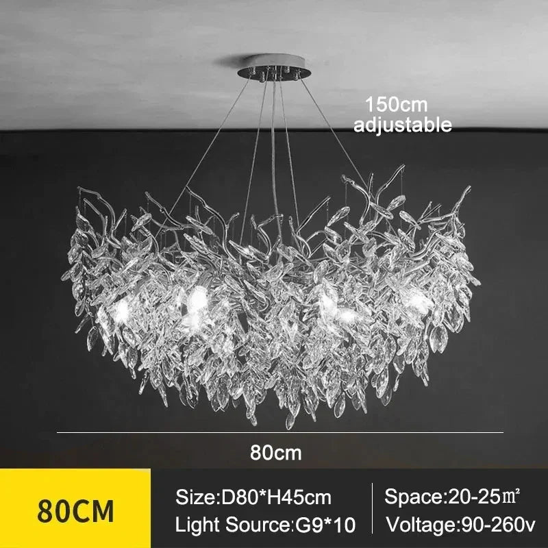 Exclusive chandelier with crystal leaves – branch effect, modern elegance