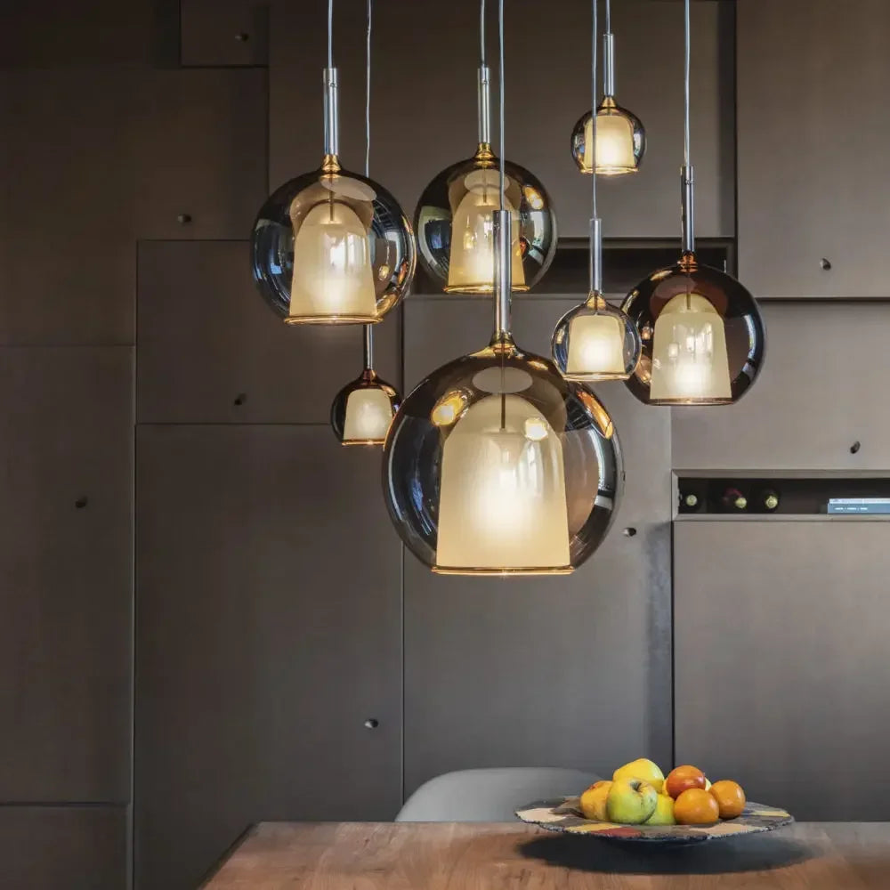 Modern Pendant Lamp with Glass Shades – Cluster Ceiling Light with Smoked Glass