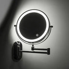 Wall-mounted cosmetic mirror with LED lighting and magnification