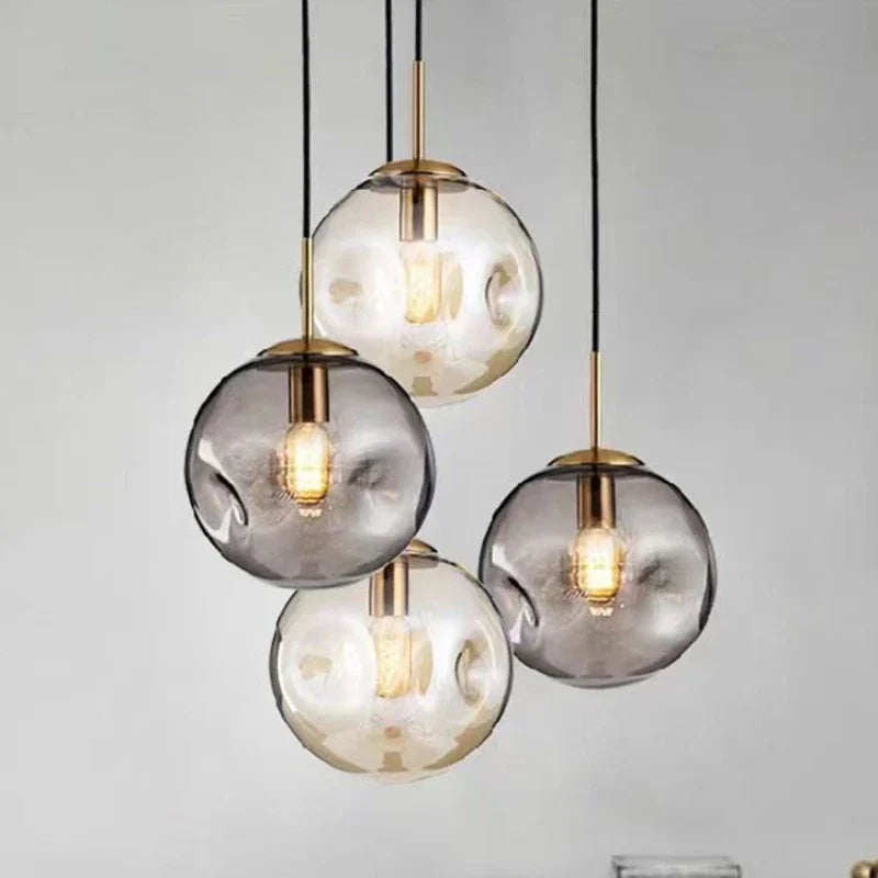Designer Hanging Lamp with Spherical Glass Shade