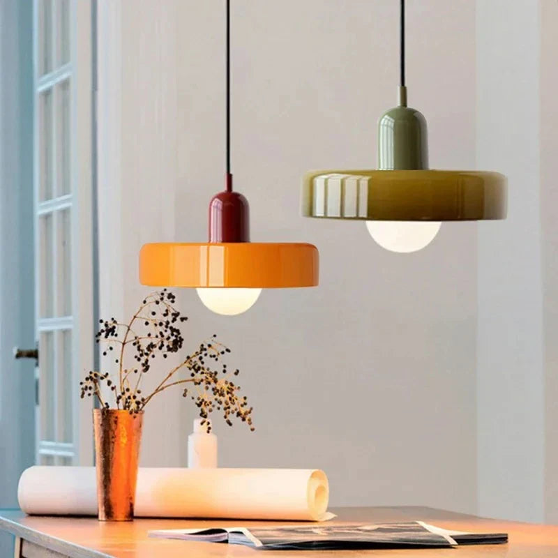Modern pendant lamp with colorful glass shade Bauhaus