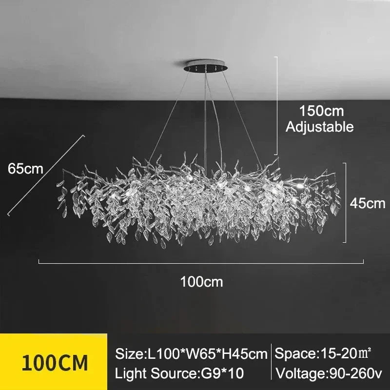 Exclusive chandelier with crystal leaves – branch effect, modern elegance