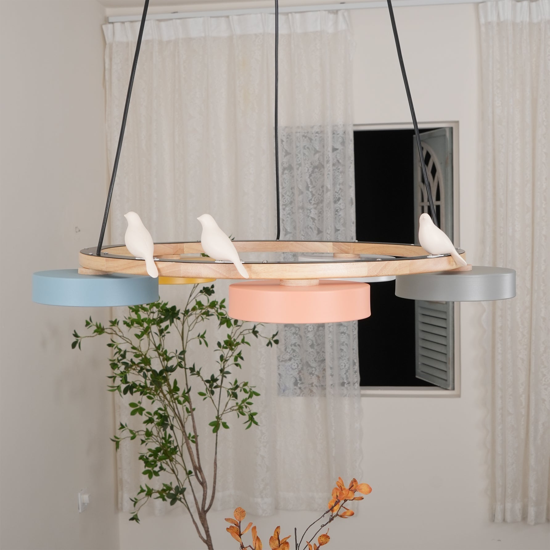 Cliff Round Chandelier with Bird