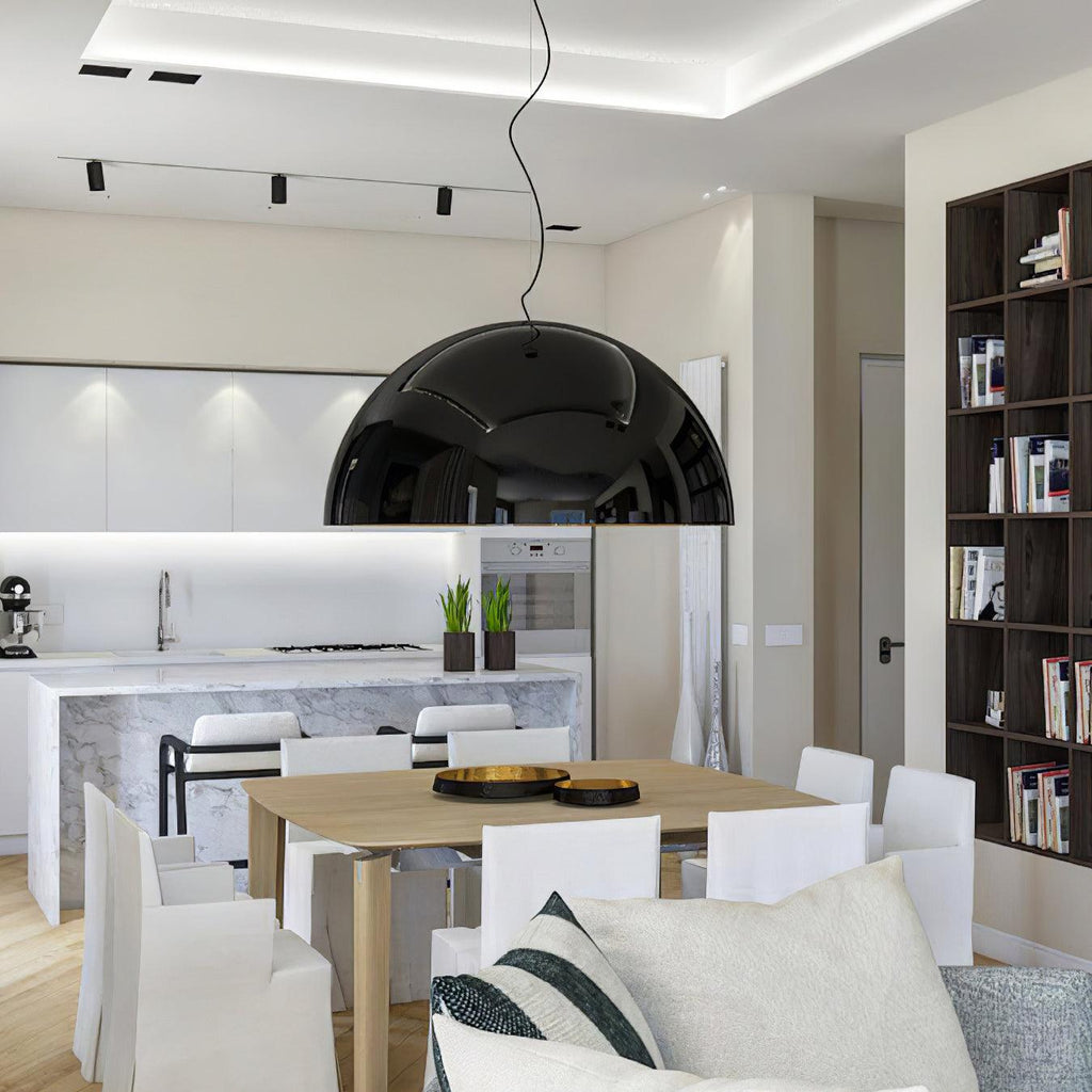 Elegant Black Dome Suspension with Embossed Plaster Interior