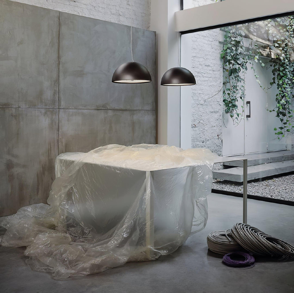 Elegant Black Dome Suspension with Embossed Plaster Interior