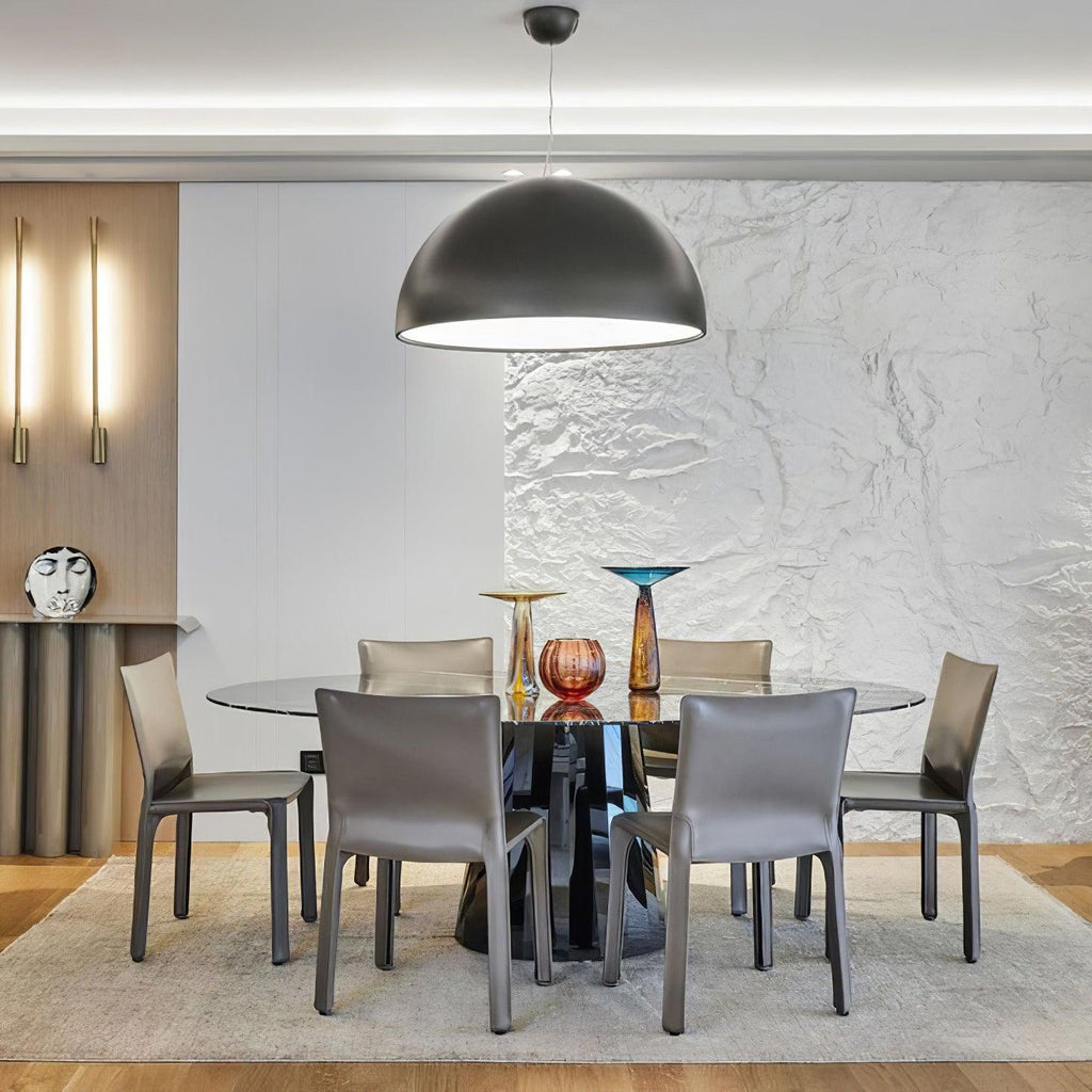 Elegant Black Dome Suspension with Embossed Plaster Interior