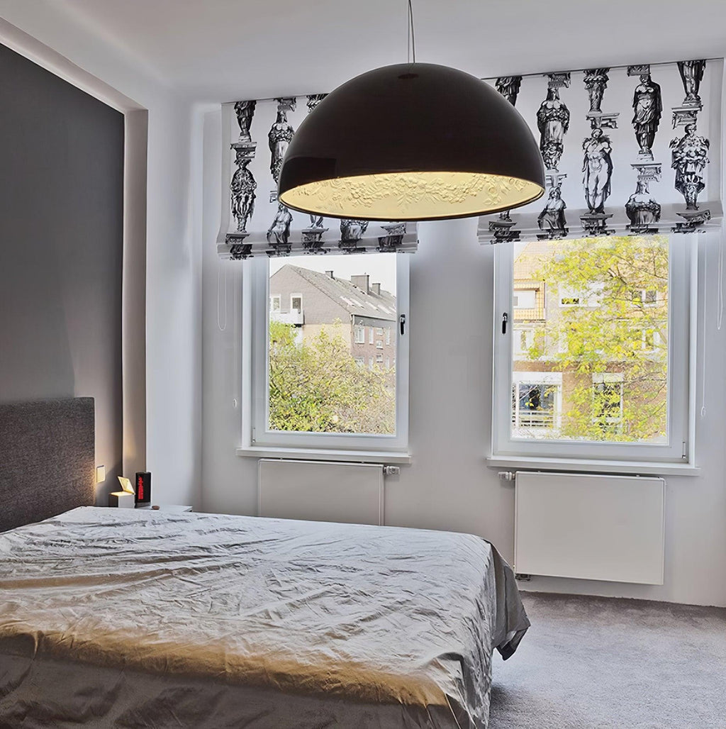 Elegant Black Dome Suspension with Embossed Plaster Interior