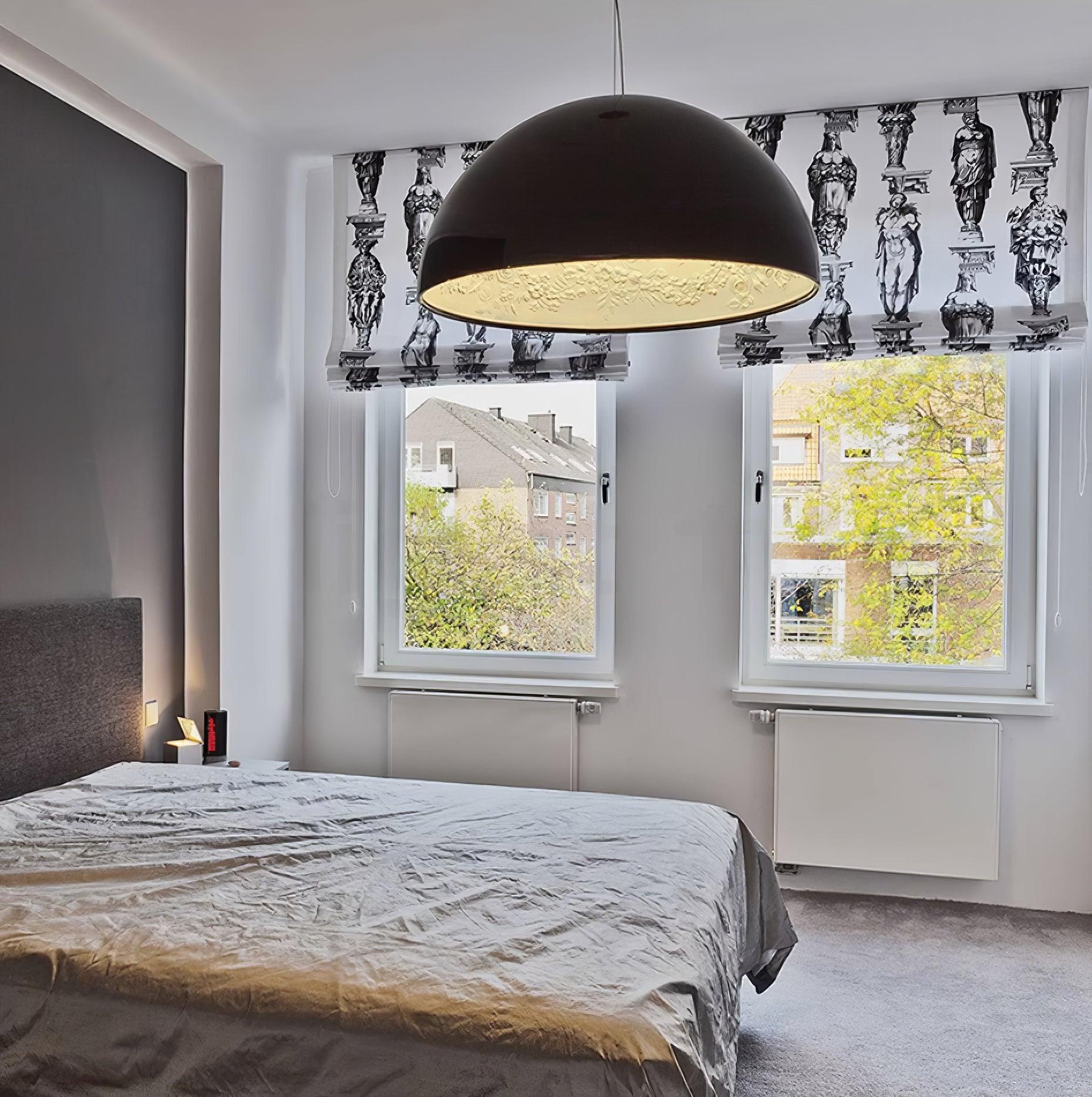 Elegant Black Dome Suspension with Embossed Plaster Interior