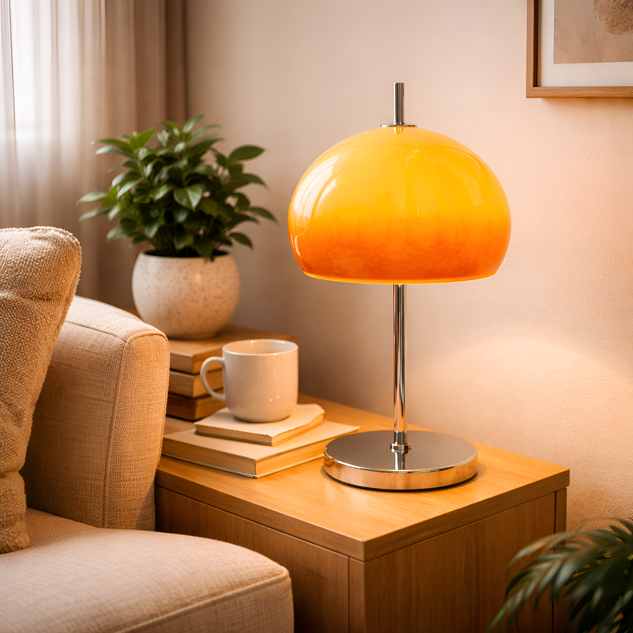 Eira - Bauhaus Retro Glass Table Lamp Orange Mushroom