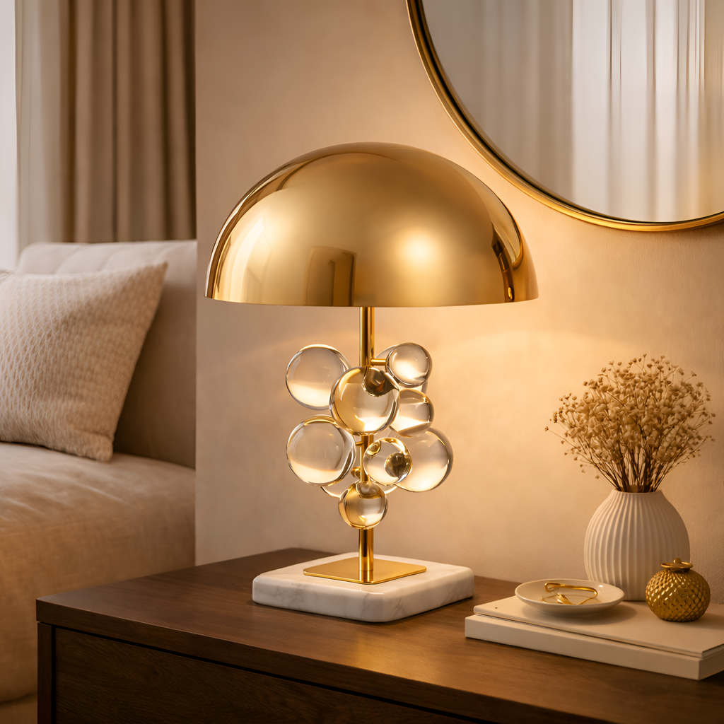Brielle - Golden Mushroom Table Lamp Crystal Ball Design
