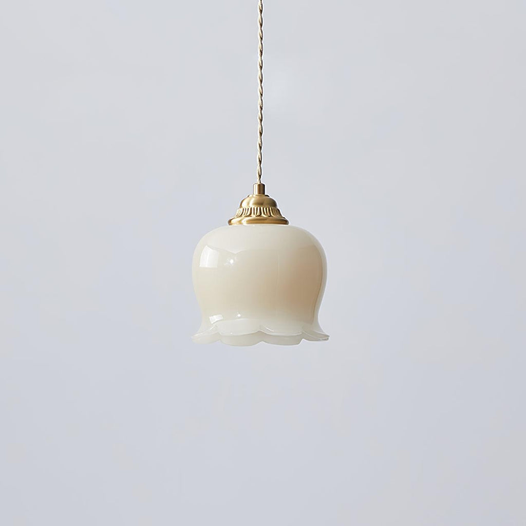 Vintage Brass Petal Glass Pendant Light 1-Light