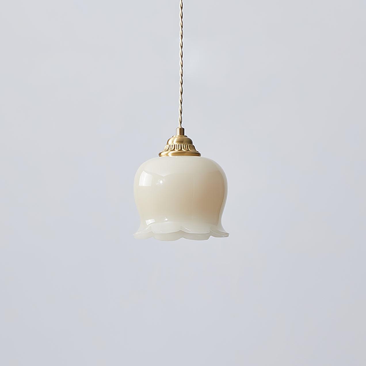 Vintage Brass Petal Glass Pendant Light 1-Light