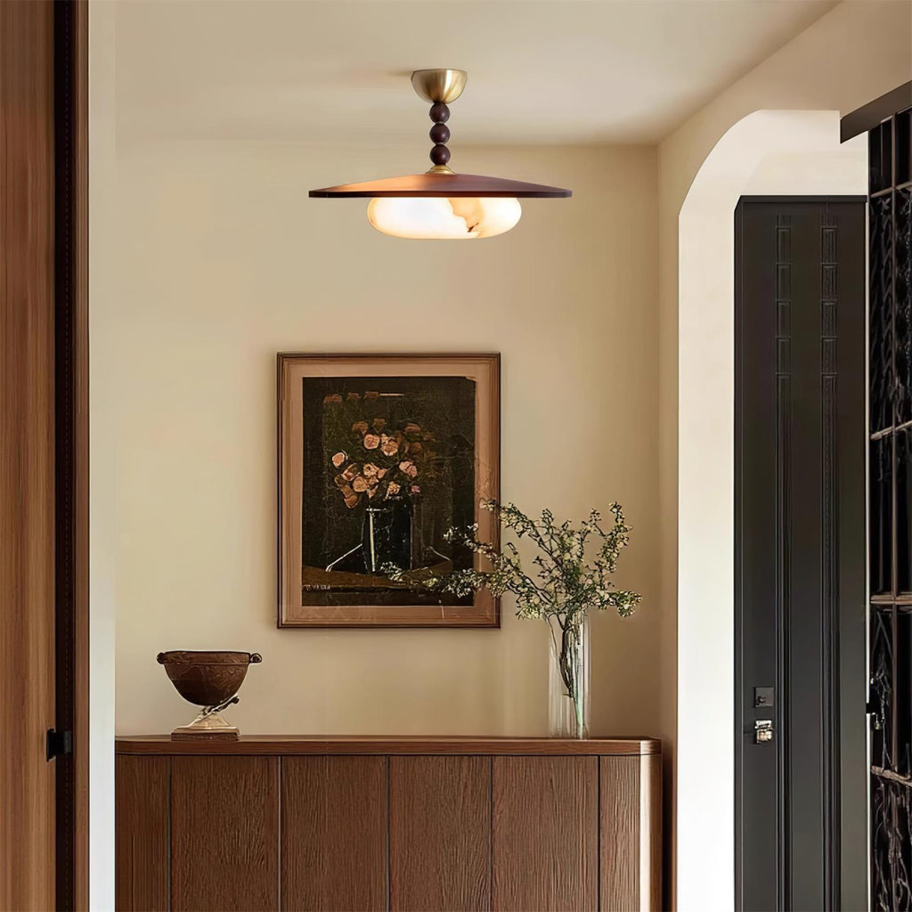 Yeste Ceiling Light in Walnut Color and White Alabaster Imitation