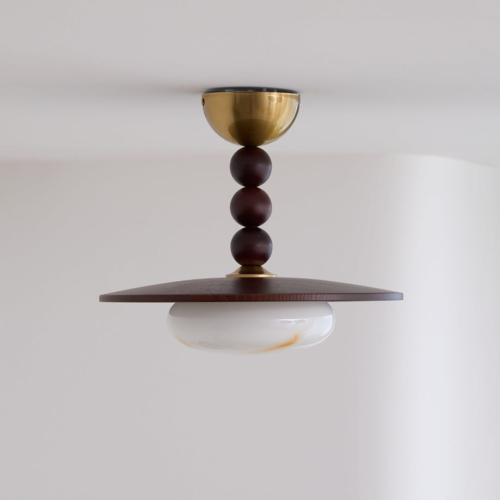Yeste Ceiling Light in Walnut Color and White Alabaster Imitation