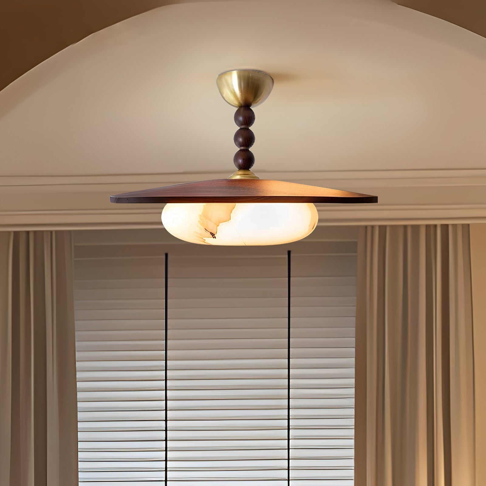 Yeste Ceiling Light in Walnut Color and White Alabaster Imitation