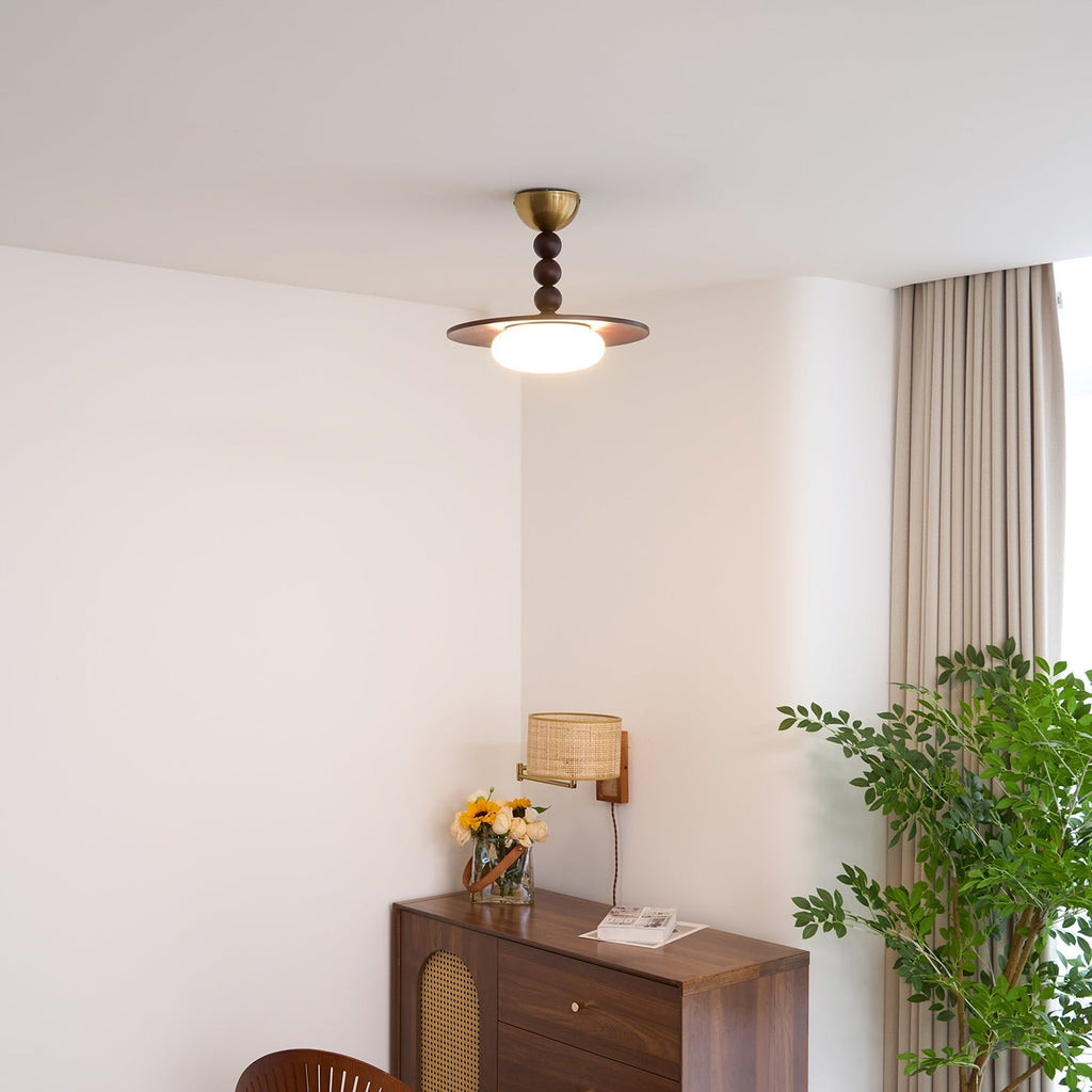 Yeste Ceiling Light in Walnut Color and White Alabaster Imitation